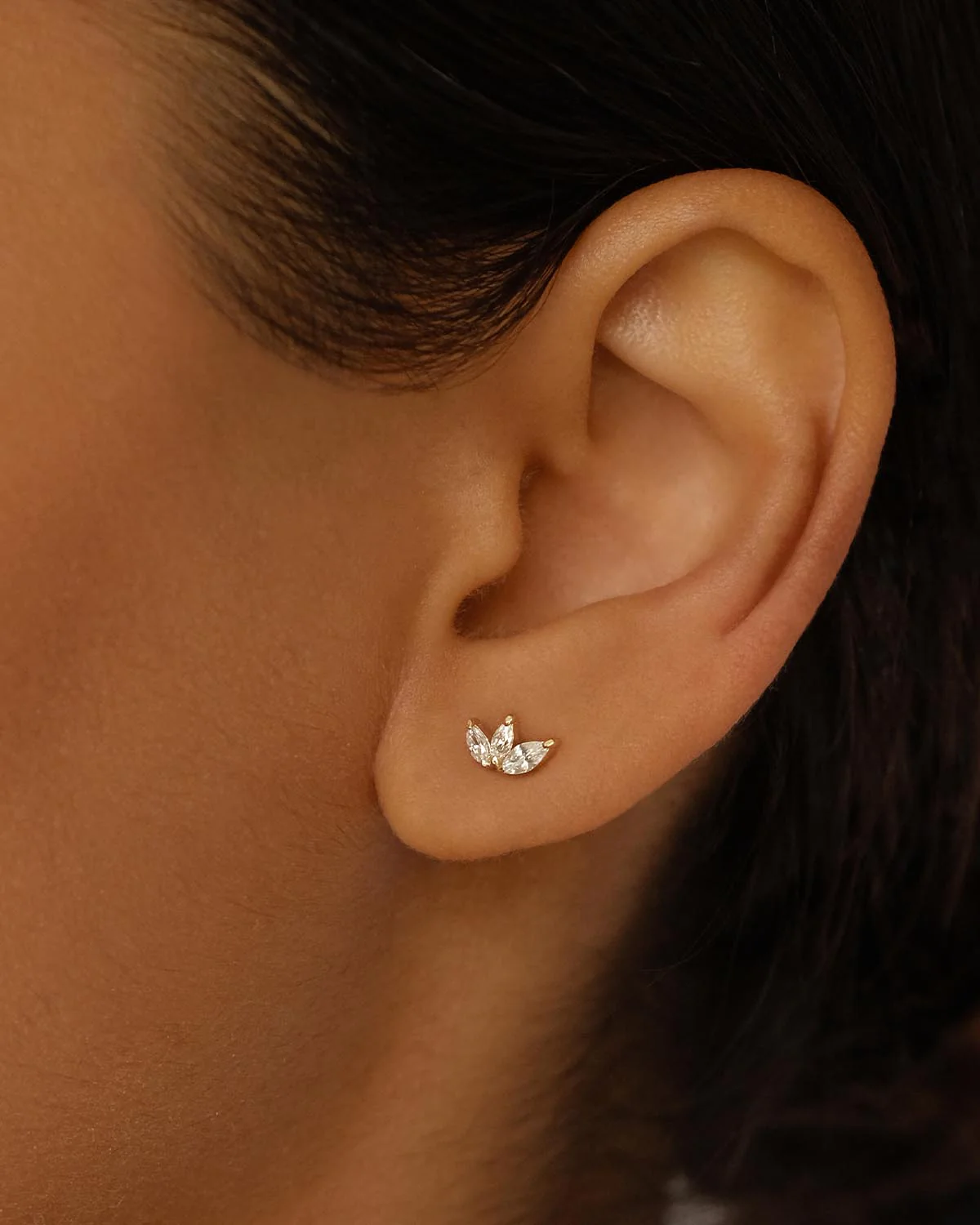 14k Solid Gold Blooming Lotus Crystal Stud Earring - Image 2