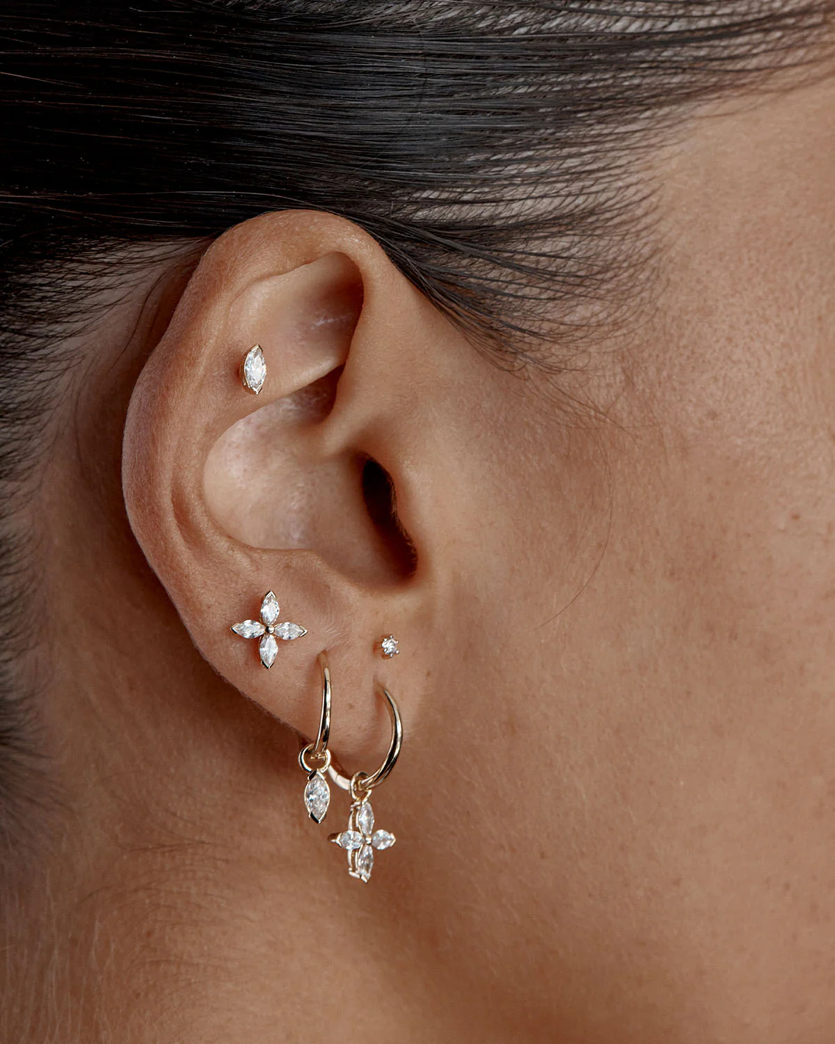 14k Solid Gold Blossom Lab-Grown Diamond Hoop - Image 8