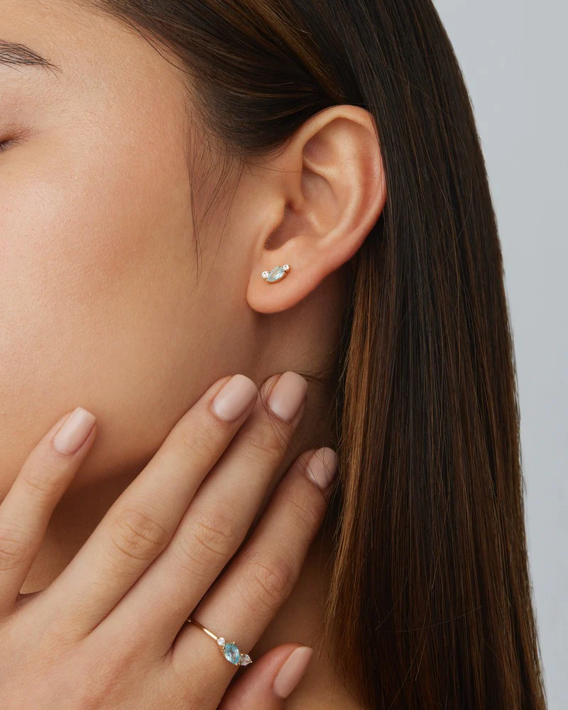 14k Solid Gold By Your Side Sapphire Single Earring - Left - Image 2