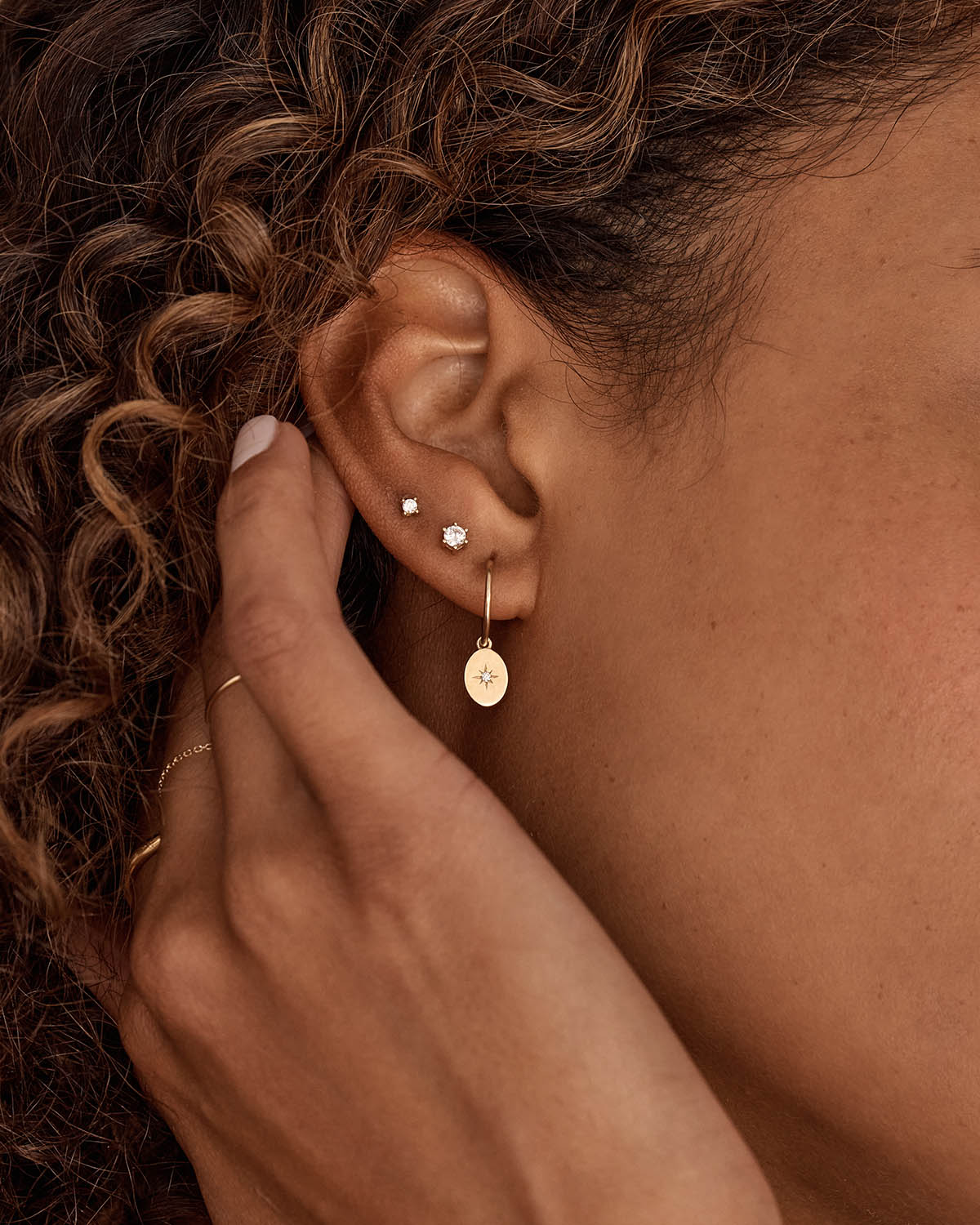 14k Solid Gold Crystal Cartilage Earring - Image 4