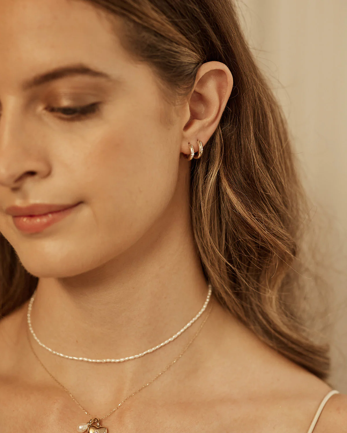 14k Solid Gold Diamond Petal Hoop - Image 4