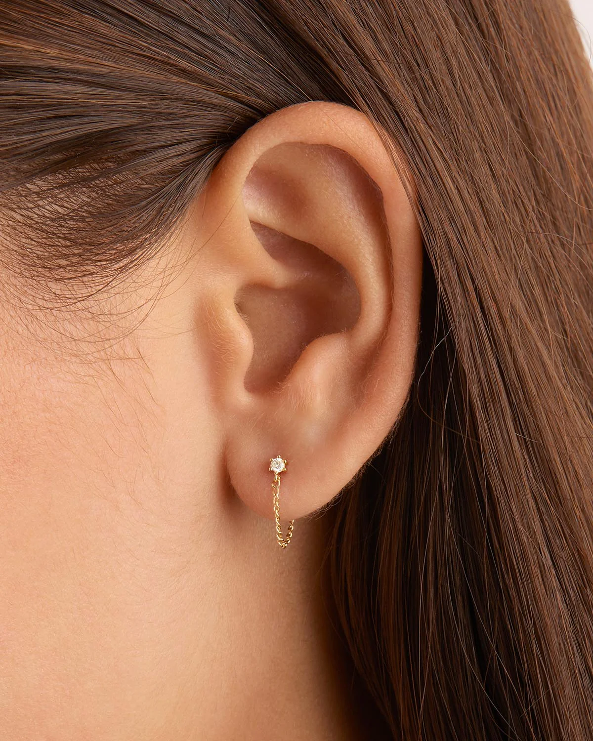 14k Solid Gold Diamond Sweet Droplet Chain Earring - Image 2