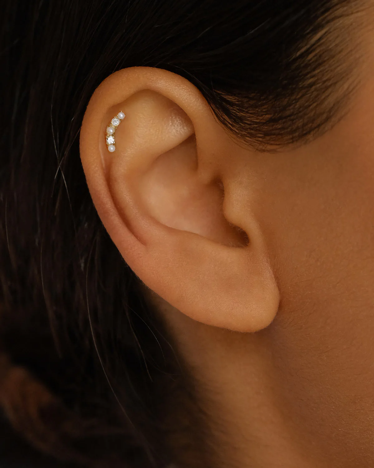 14k Solid Gold Diamond Whimsical Cartilage Flatback Earring - Image 2
