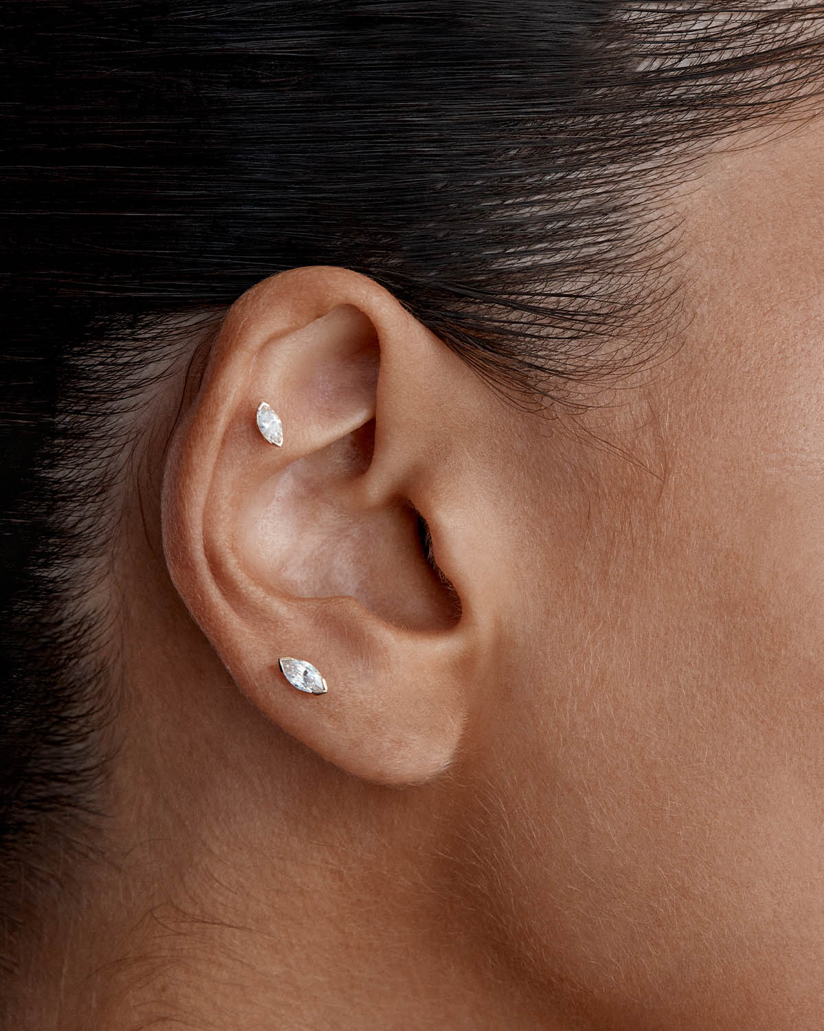 14k Solid Gold Floating Petal Lab-Grown Diamond Stud Earring - Image 4