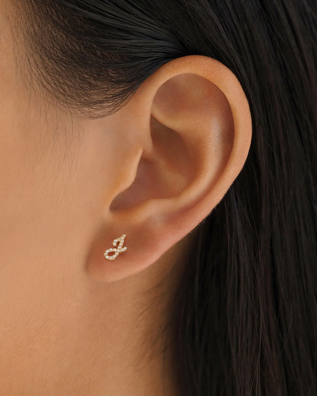 14k Solid Gold Forever Love Diamond Letter Earring - Image 24