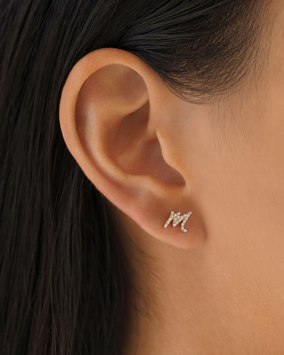 14k Solid Gold Forever Love Diamond Letter Earring - Image 30