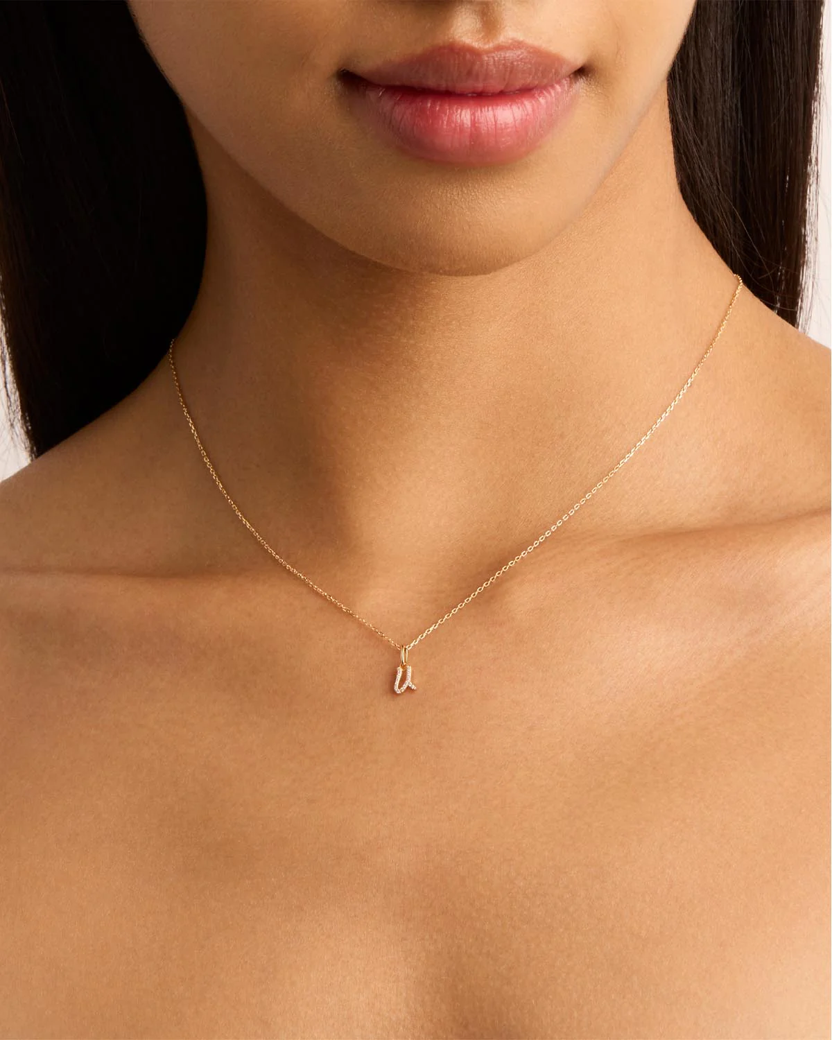 14k Solid Gold Forever Love Diamond Letter Necklace Pendant - Image 58
