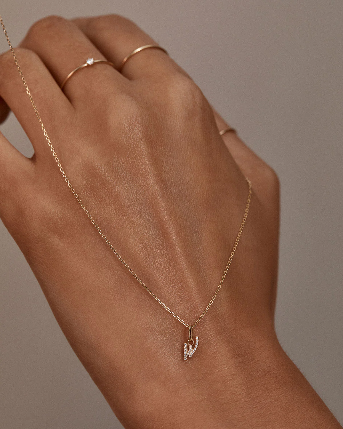 14k Solid Gold Forever Love Diamond Letter Necklace Pendant - Image 59