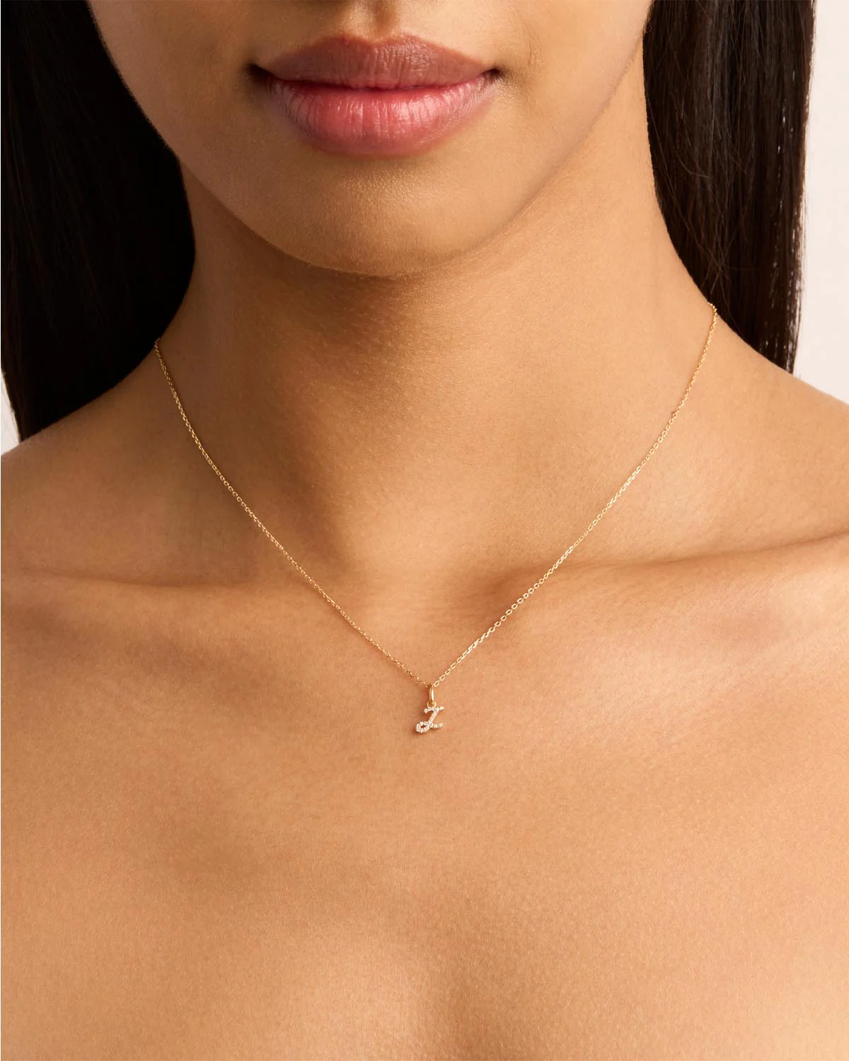 14k Solid Gold Forever Love Diamond Letter Necklace Pendant - Image 69