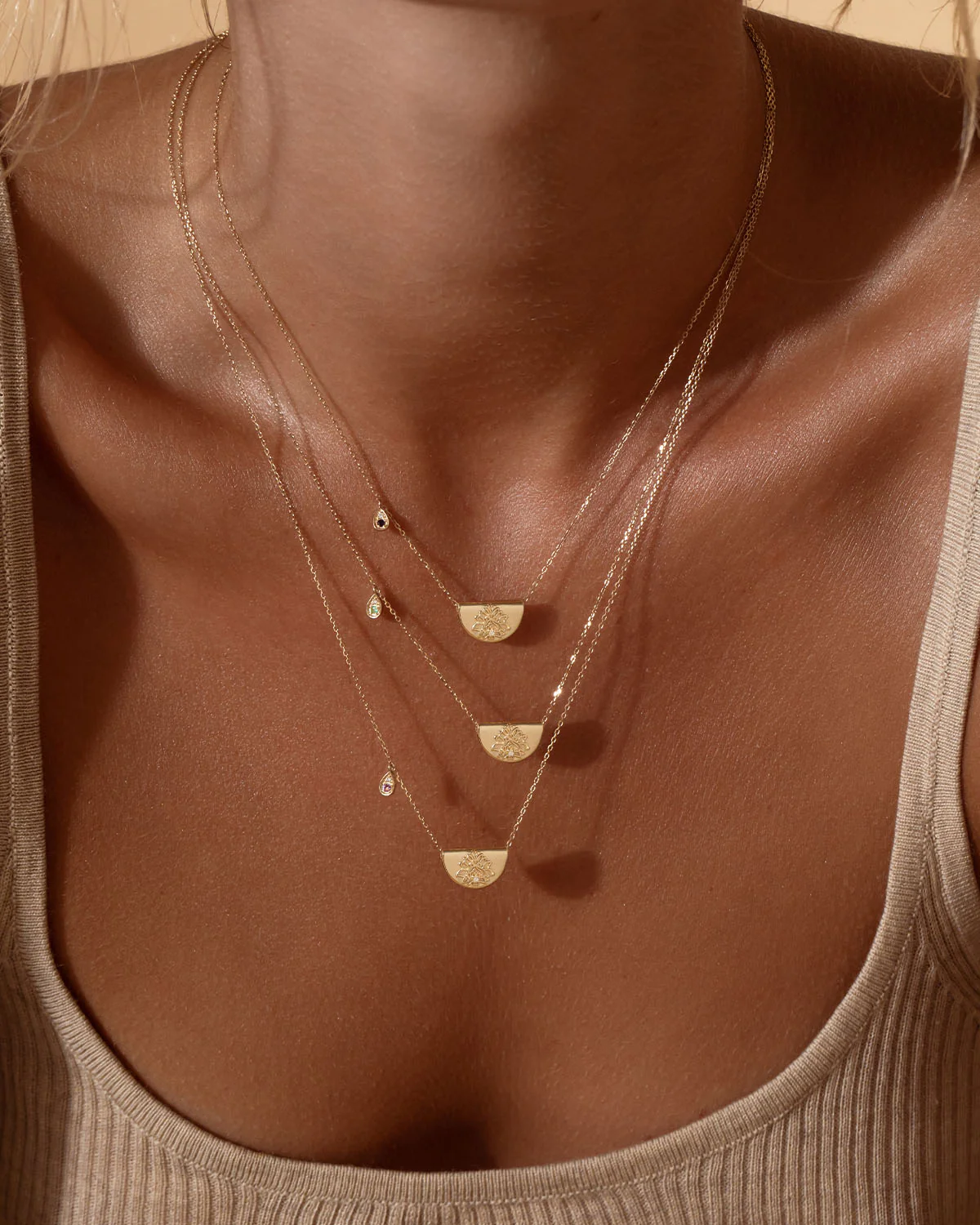 14k Solid Gold Lotus Birthstone Diamond Necklace - January - Garnet - Image 5
