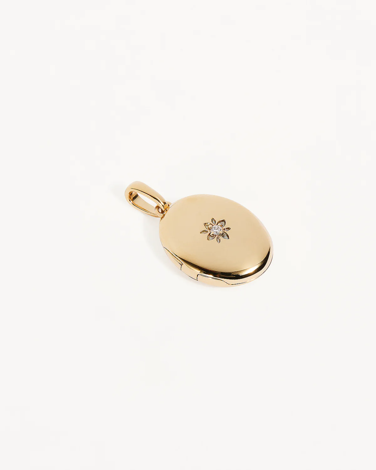 14k Solid Gold Rounded Diamond Lotus Locket Pendant