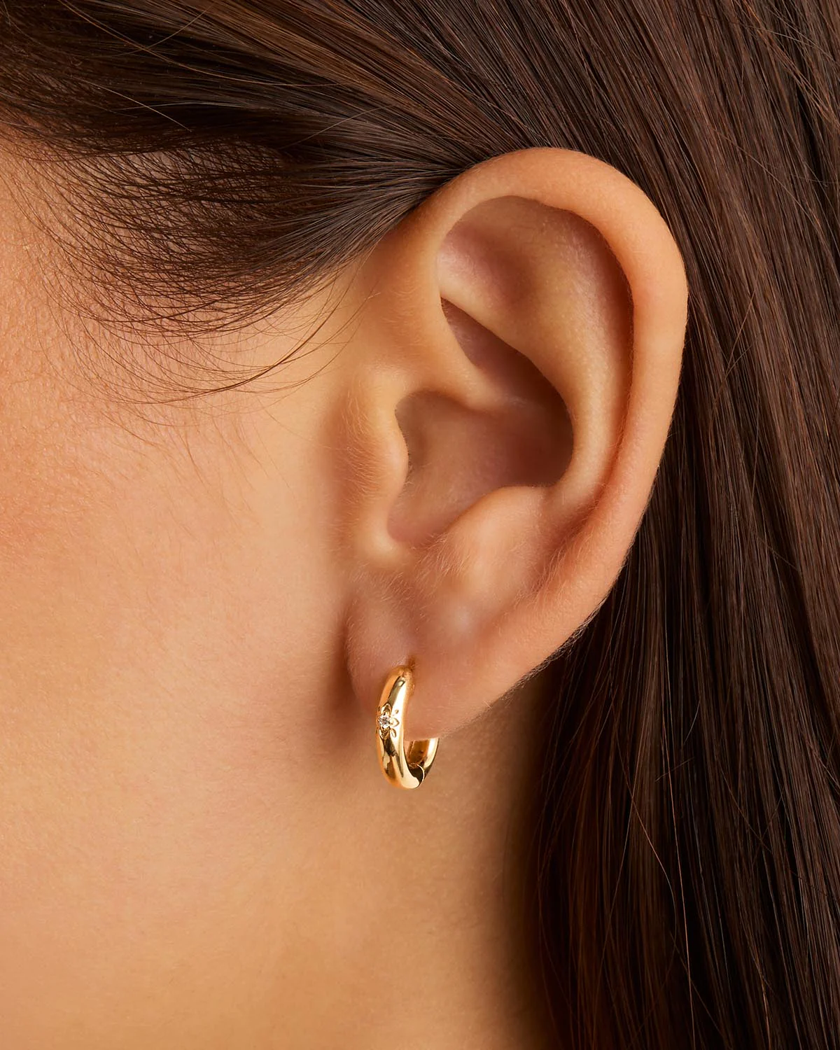 14k Solid Gold Sacred Lotus Diamond Hoop - Image 2