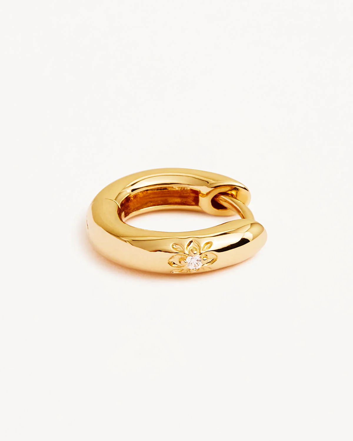 14k Solid Gold Sacred Lotus Diamond Hoop - Image 3