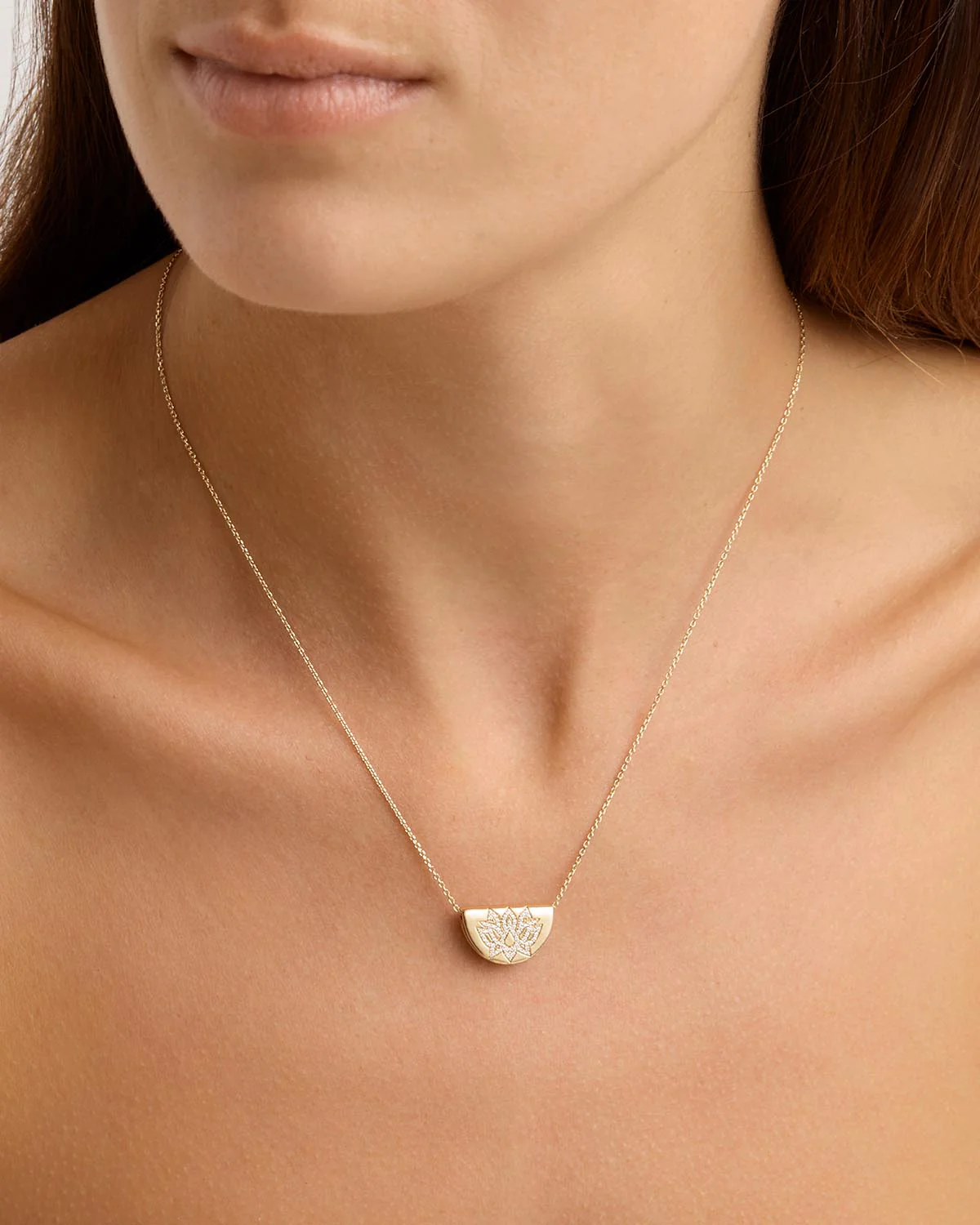 14k Solid Gold Sacred Lotus Diamond Necklace - Image 2