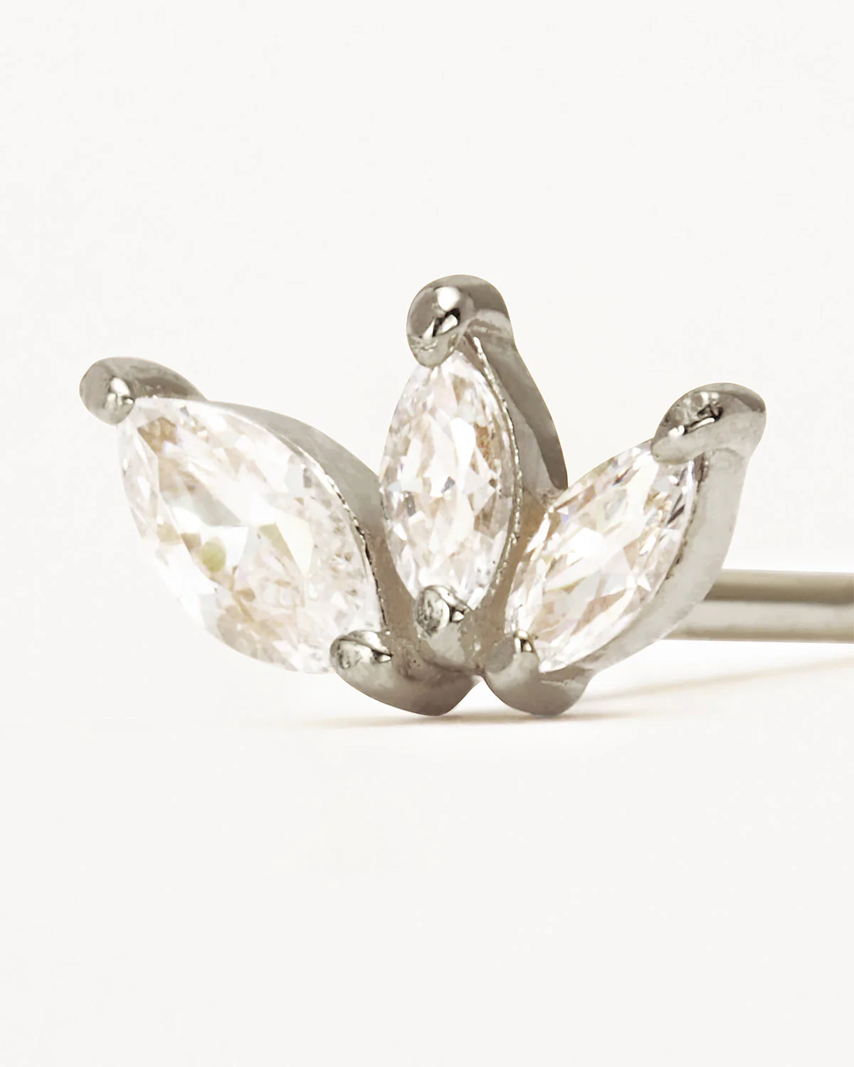 14k Solid White Gold Blooming Lotus Crystal Cartilage Earring - Image 3