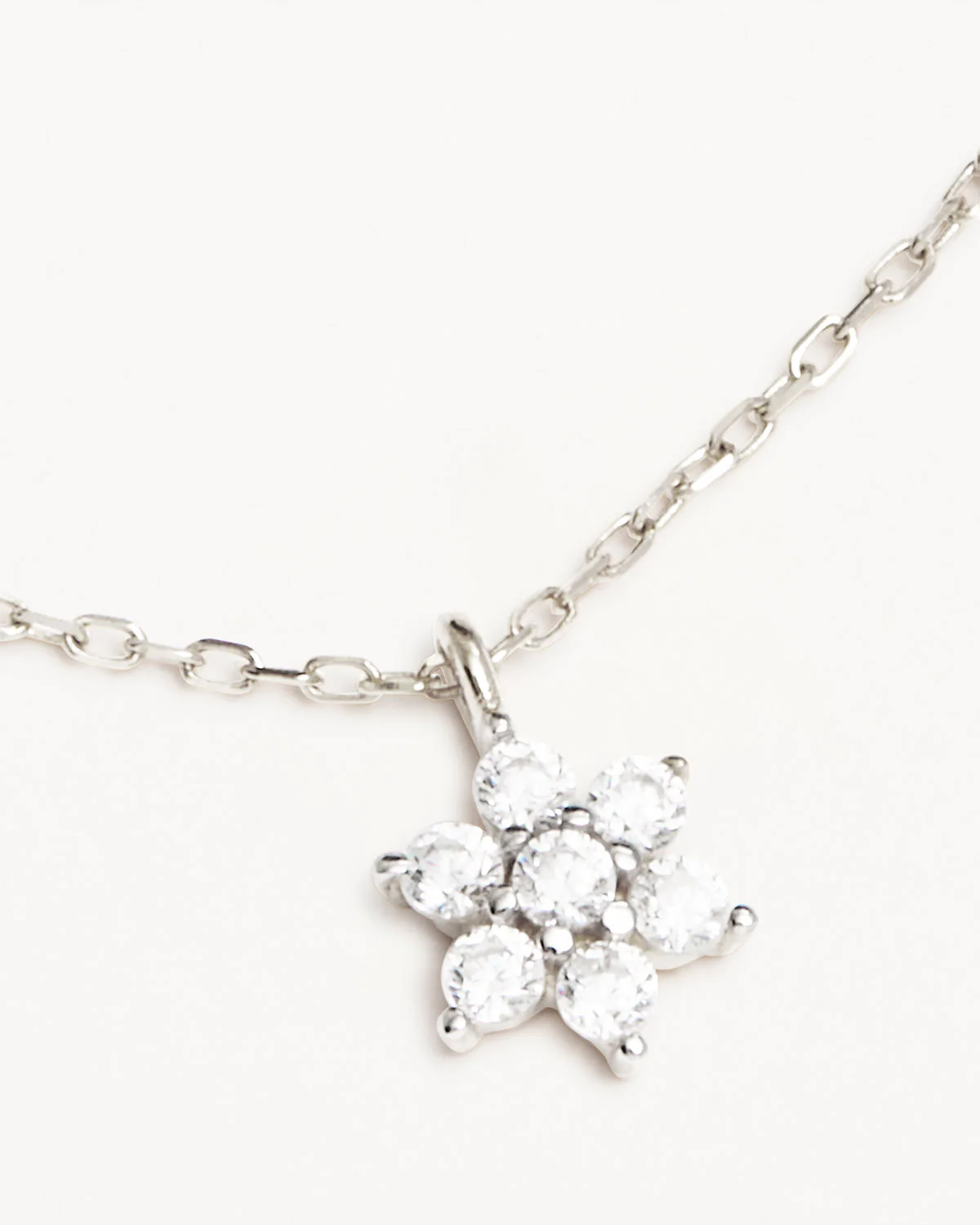 14k Solid White Gold Crystal Lotus Flower Necklace - Image 3