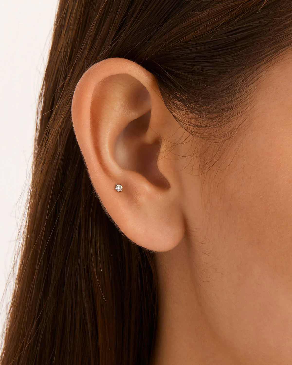 14k Solid White Gold Diamond Sweet Droplet Cartilage Flatback Earring - Image 2