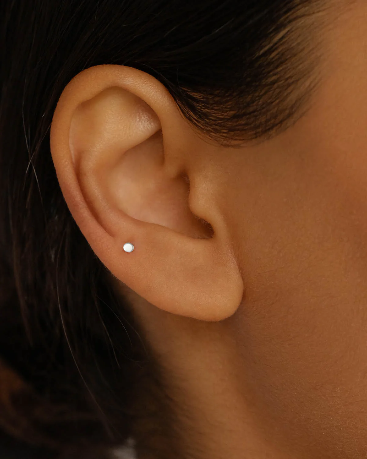 14k Solid White Gold Lunar Cartilage Flatback Earring - Image 2