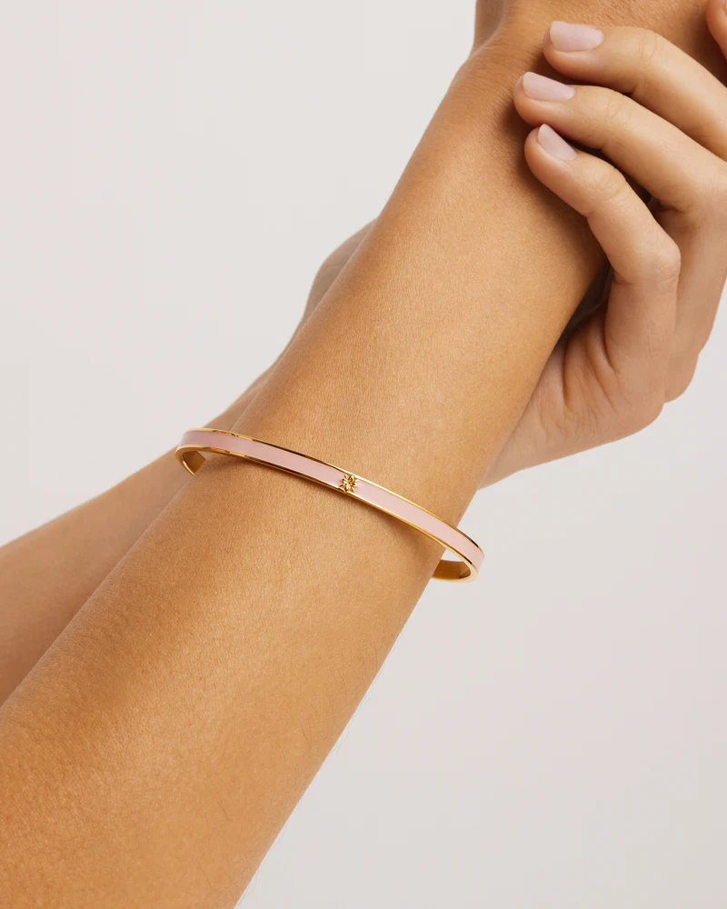 18k Gold Vermeil Born to Bloom Enamel Bangle - Rose Quartz - Image 2