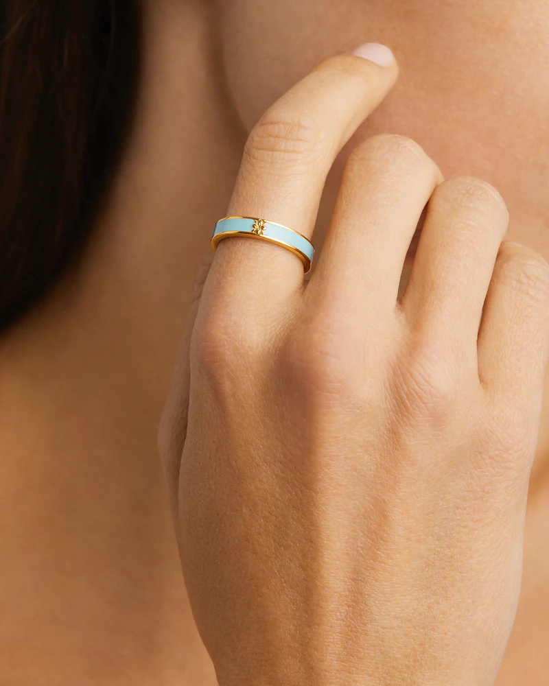 18k Gold Vermeil Born to Bloom Enamel Ring - Cloud Blue - Image 2