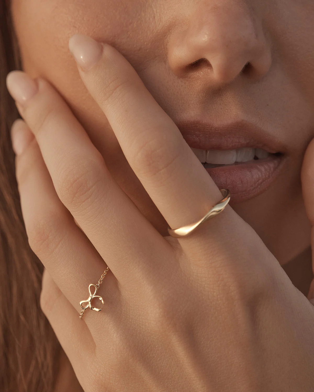 18k Gold Vermeil Forever More Chain Bow Ring - Image 4