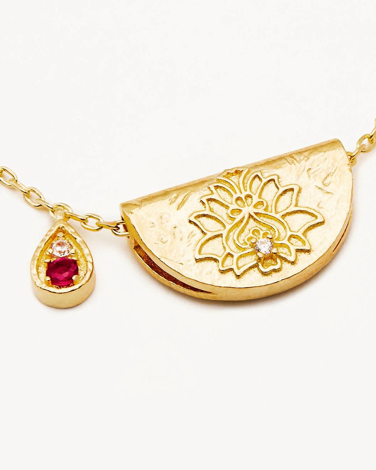 18k Gold Vermeil Lotus Birthstone Necklace - July - Ruby - Image 3