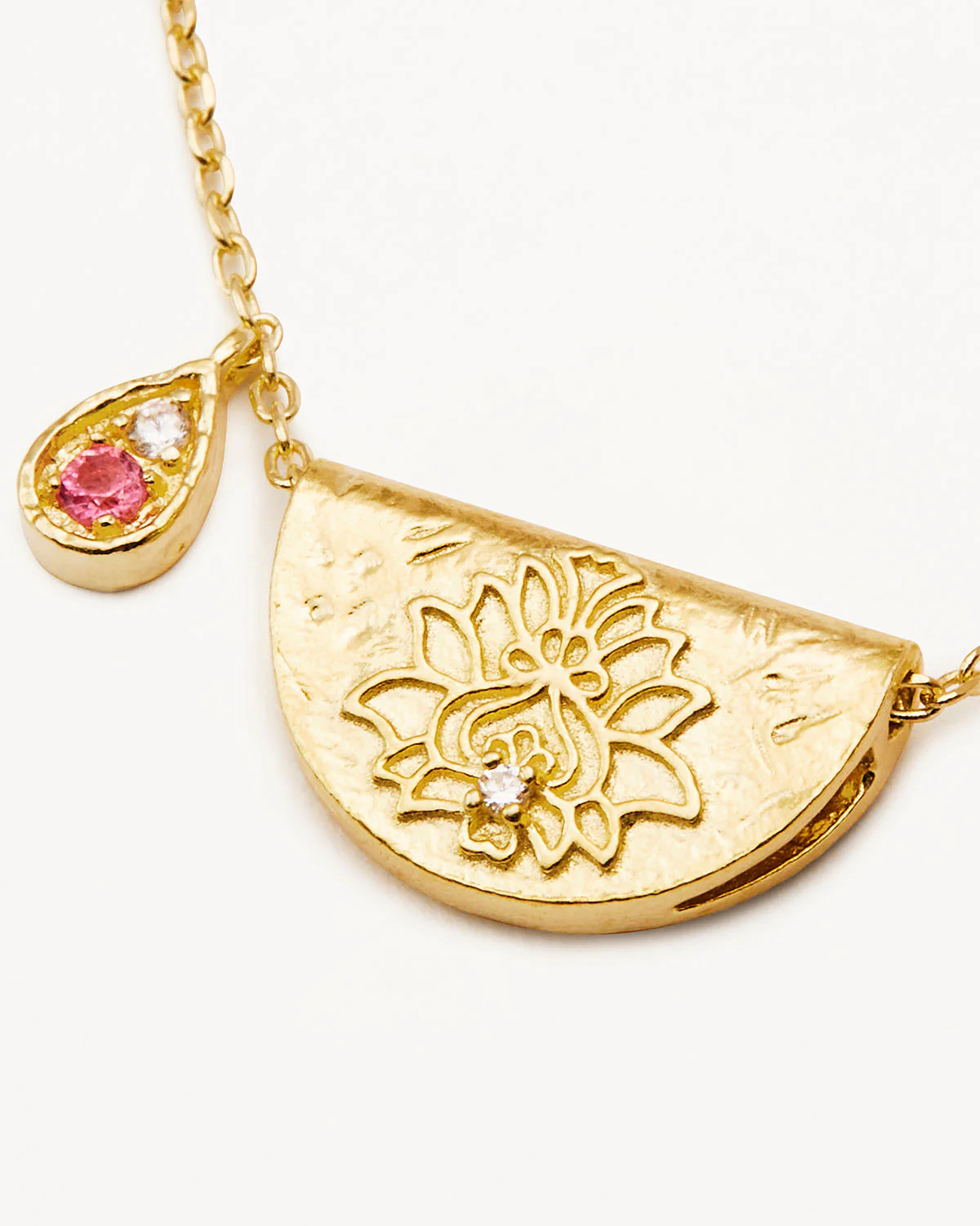 18k Gold Vermeil Lotus Birthstone Necklace - October - Pink Tourmaline - Image 3