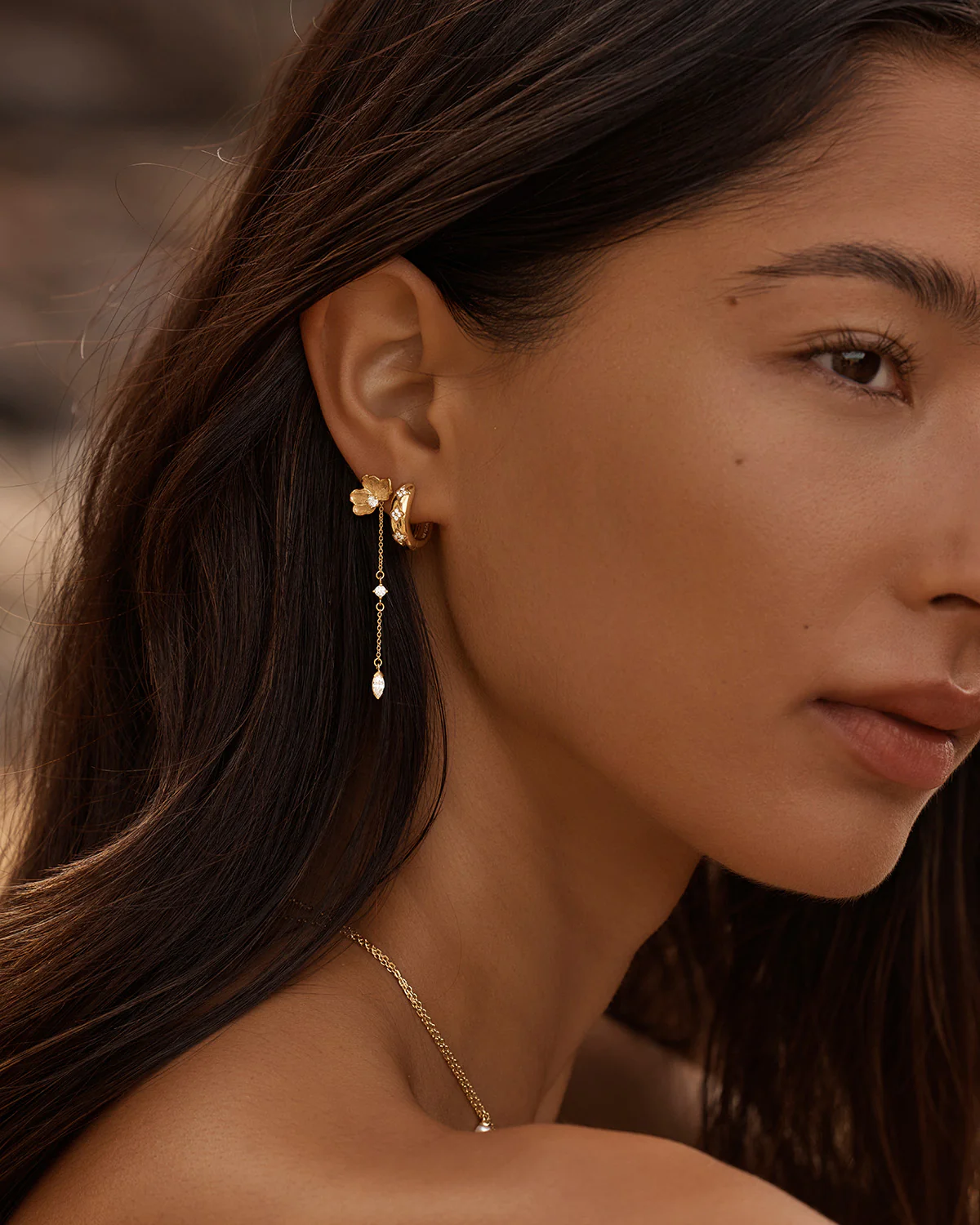 18k Gold Vermeil Serene Lotus Chain Earrings - Image 2
