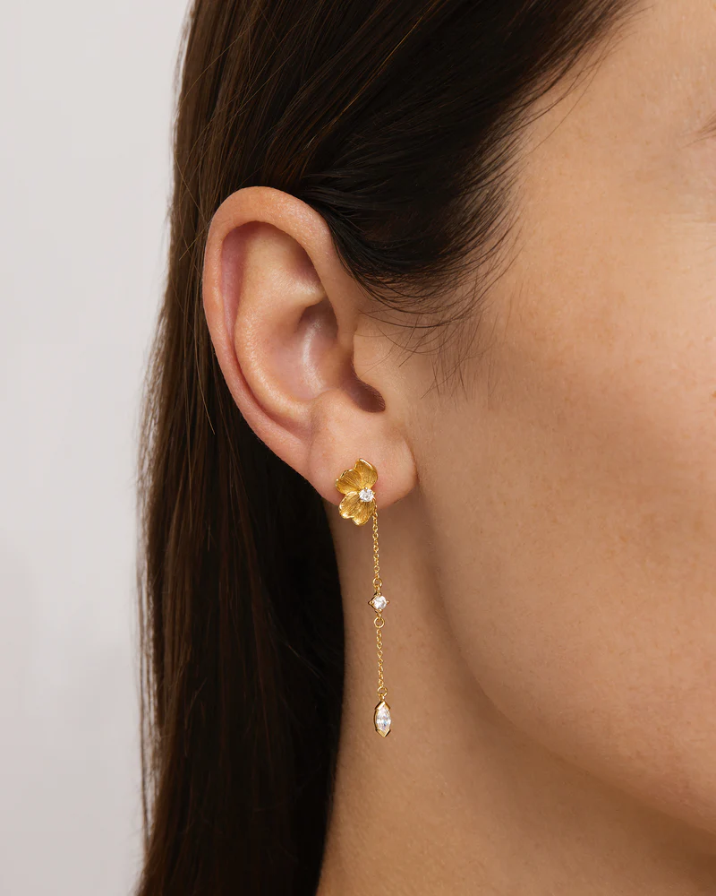 18k Gold Vermeil Serene Lotus Chain Earrings - Image 4