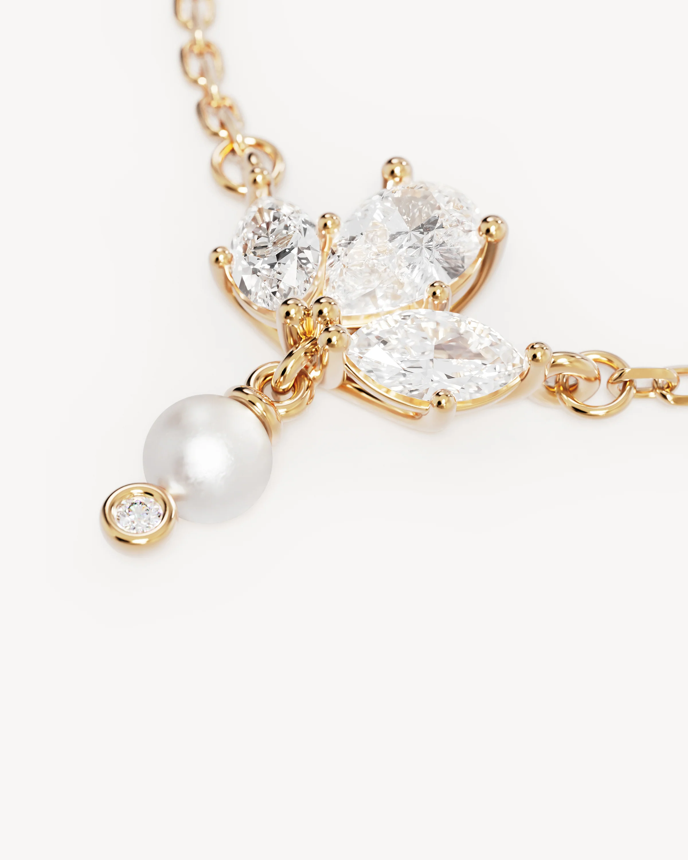 18k Solid Gold Floating Lotus 0.38ct Lab-Grown Diamond Pearl Necklace - Image 3
