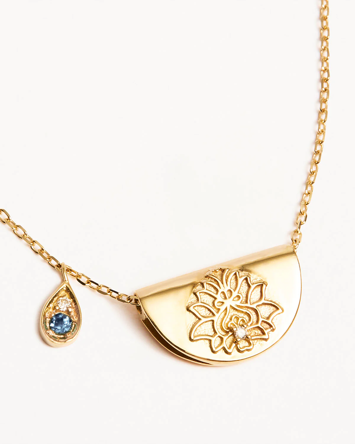 9k Solid Gold Lotus Birthstone Lab-Grown Diamond Necklace - December - Topaz - Image 3
