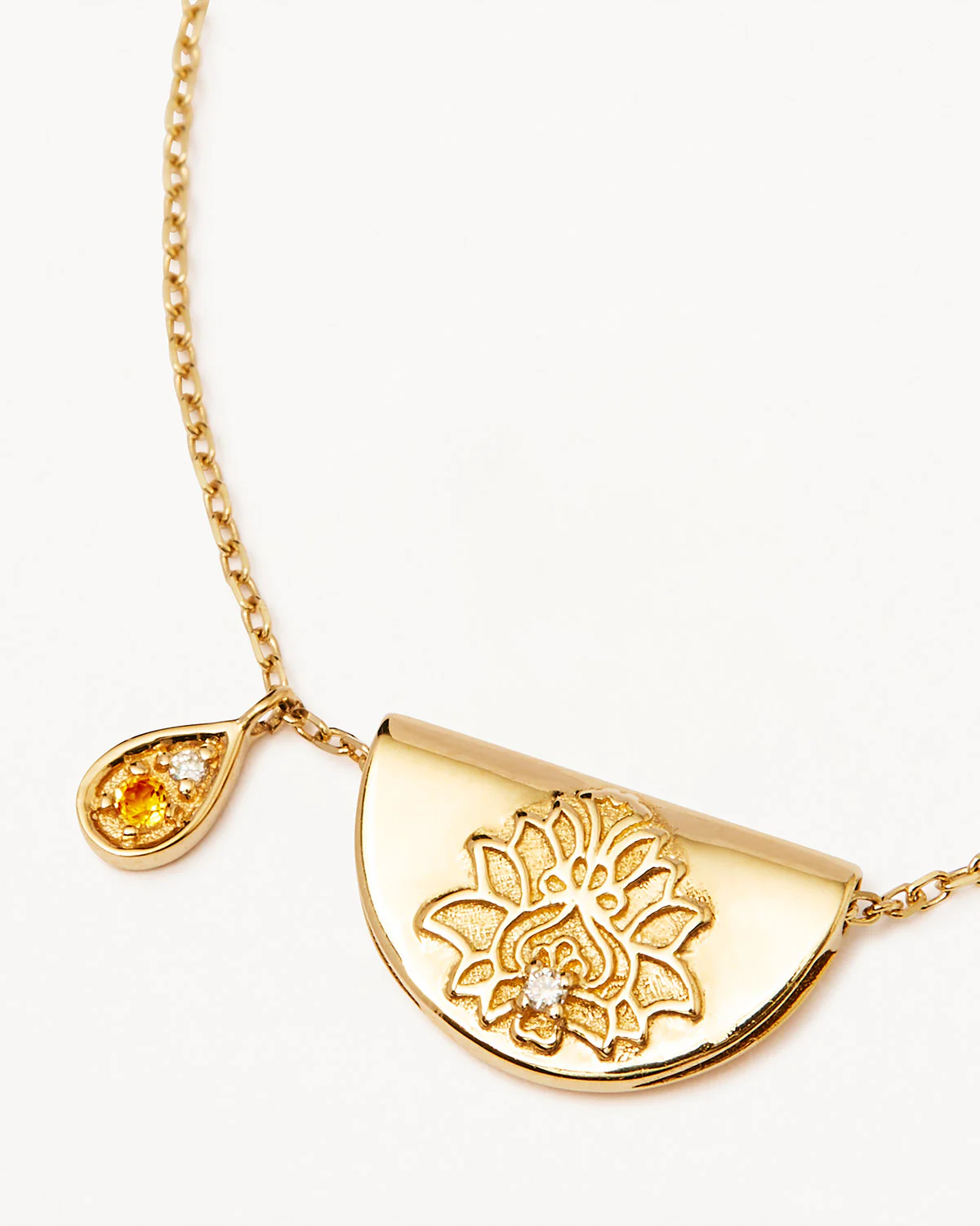 9k Solid Gold Lotus Birthstone Lab-Grown Diamond Necklace - November - Citrine - Image 4