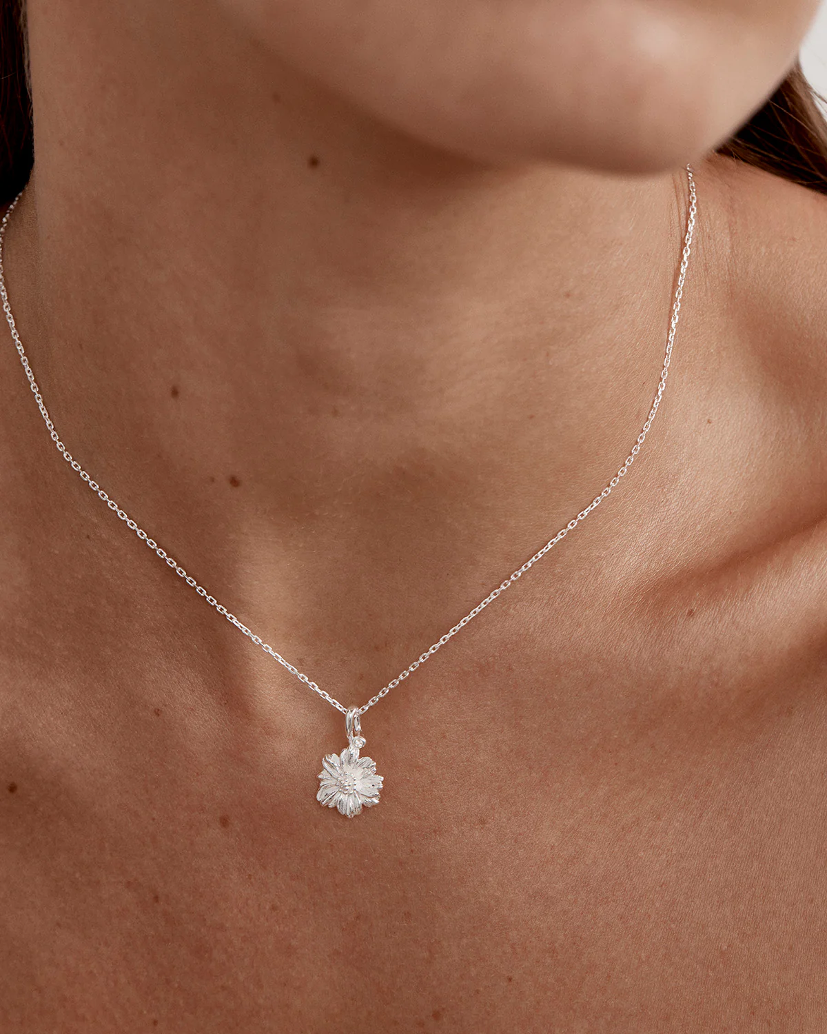 Sterling Silver Cosmos October Birth Flower Necklace - Image 2