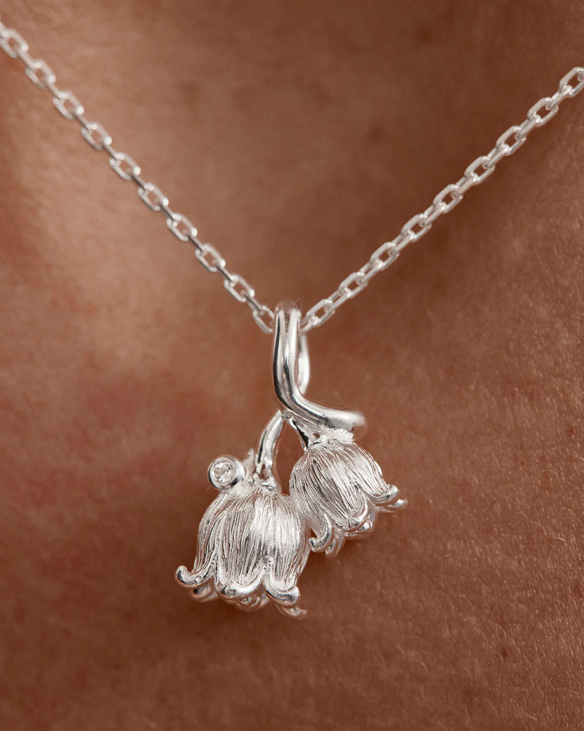 Sterling Silver Lily of the Valley May Birth Flower Necklace - Image 3