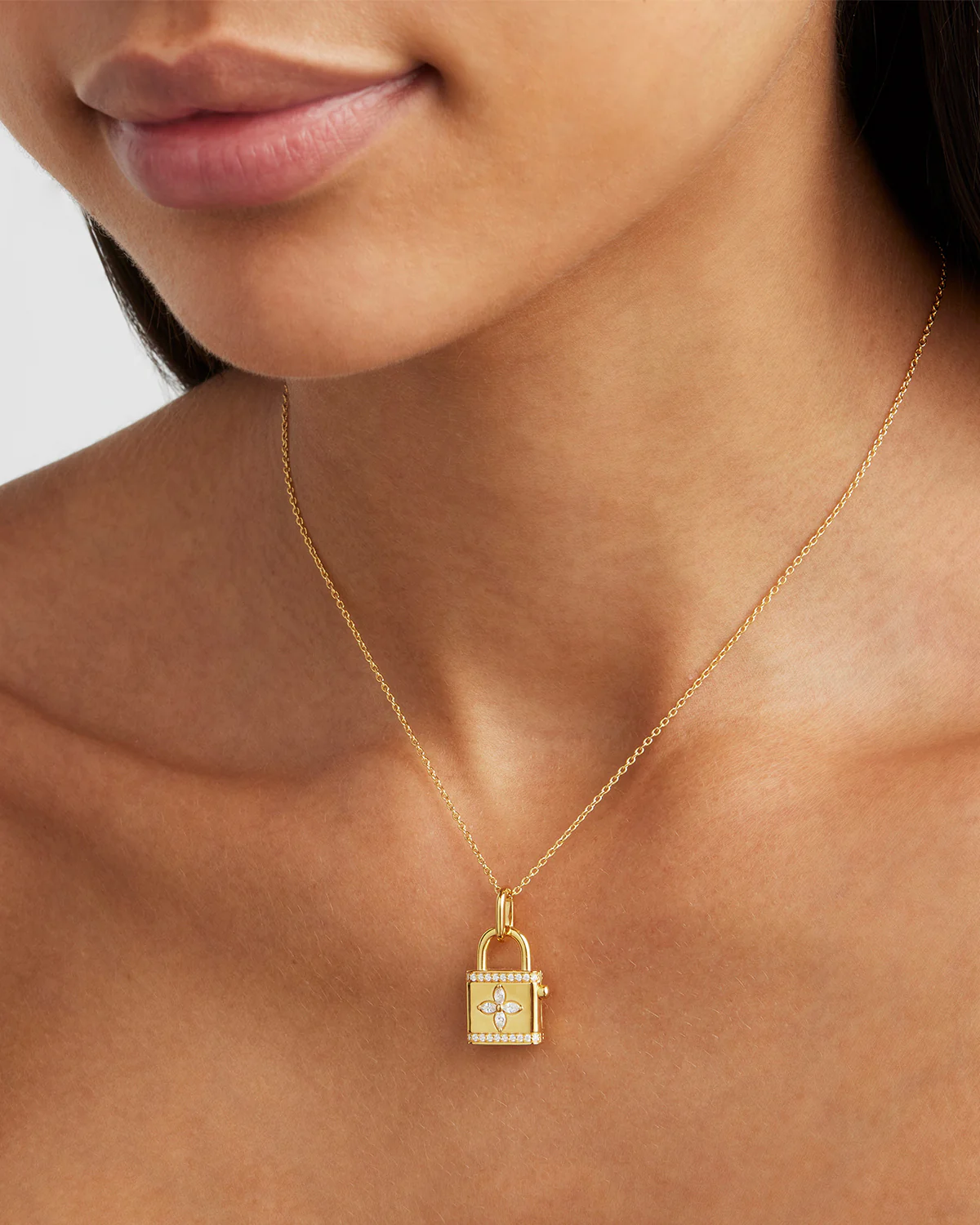 18k Gold Vermeil Bloom With You Lotus Padlock Pendant - Image 2