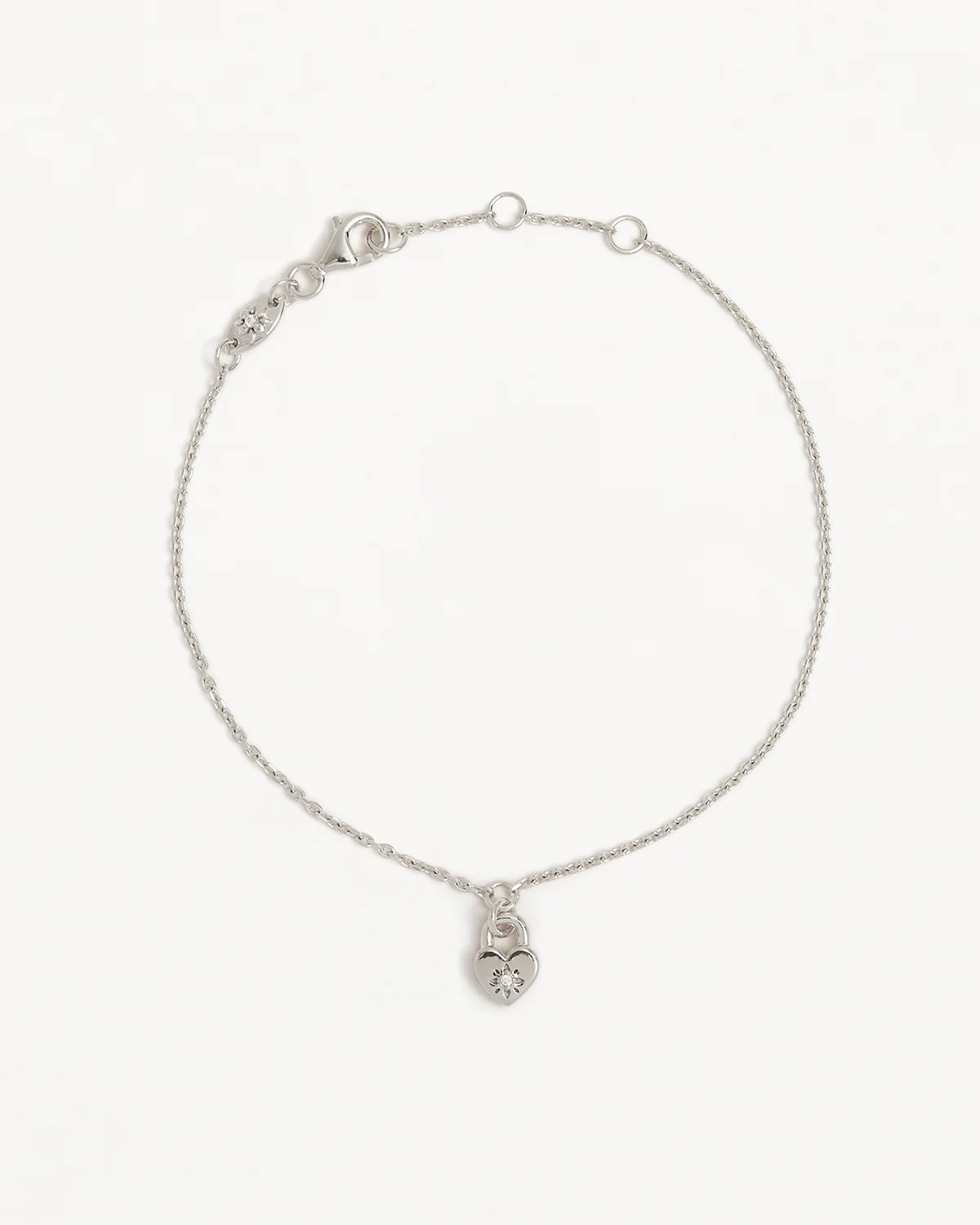 Sterling Silver Crystal Lotus Heart Padlock Bracelet