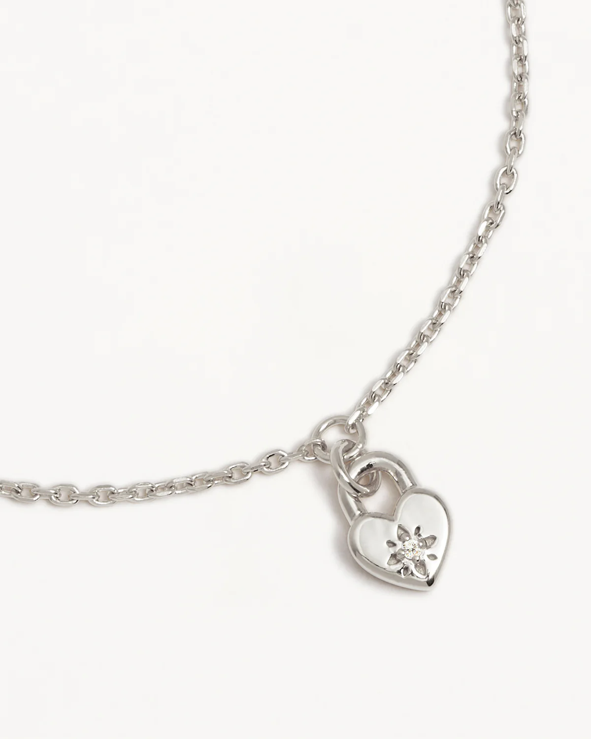 Sterling Silver Crystal Lotus Heart Padlock Bracelet - Image 3