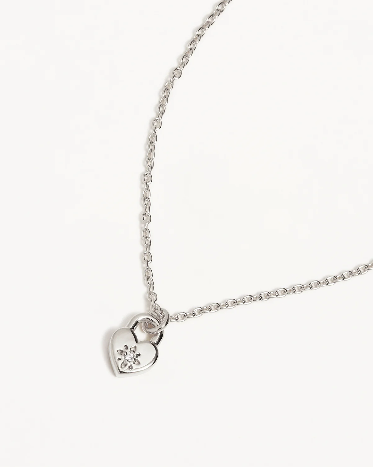 Sterling Silver Crystal Lotus Heart Padlock Necklace - Image 3