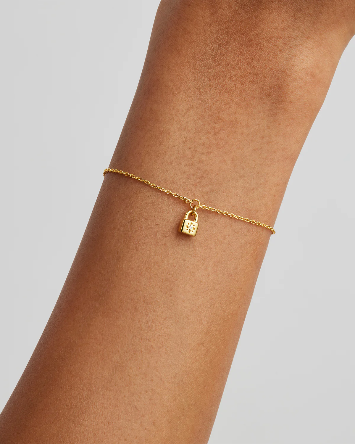 18k Gold Vermeil Crystal Lotus Padlock Bracelet - Image 2