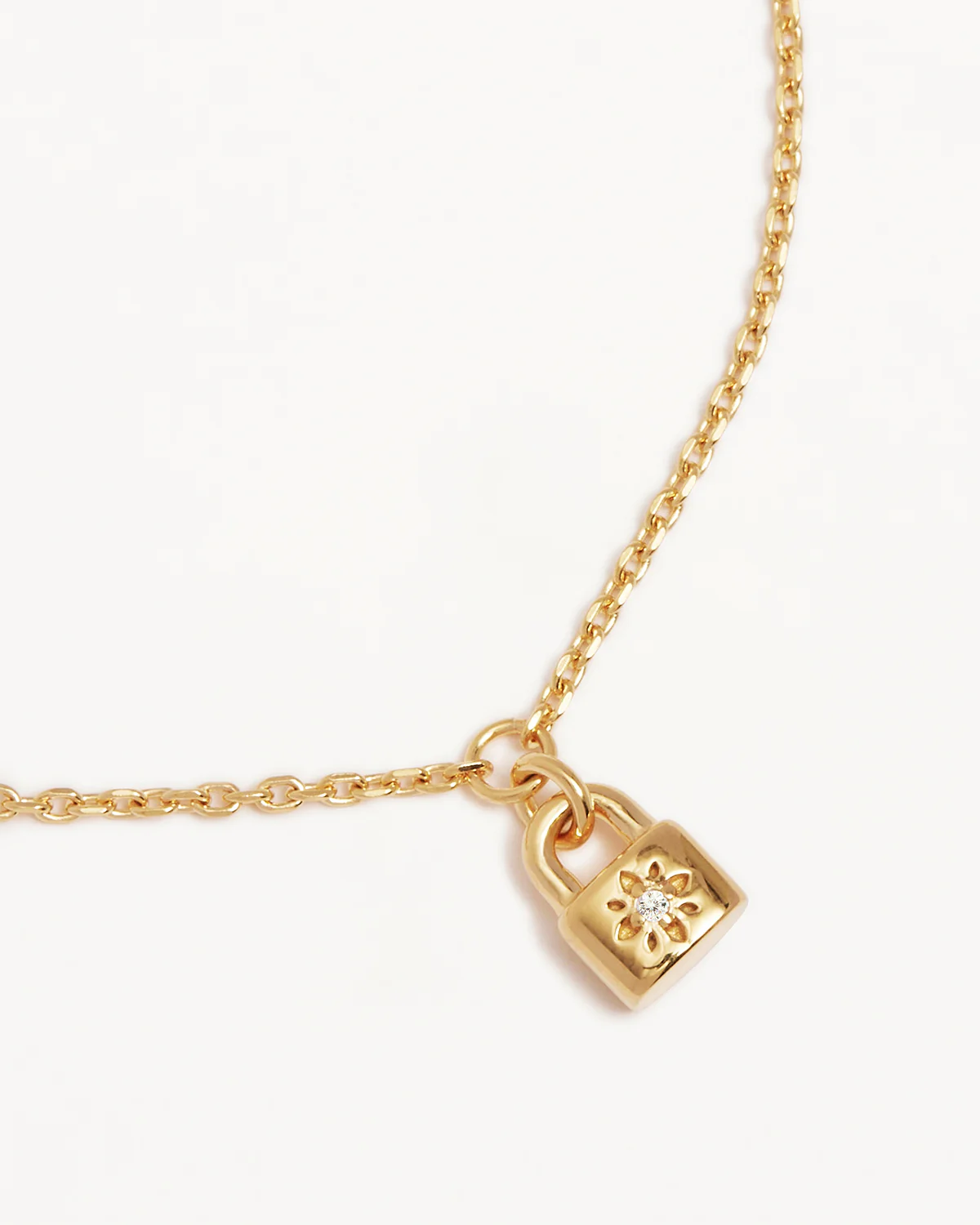 18k Gold Vermeil Crystal Lotus Padlock Bracelet - Image 3
