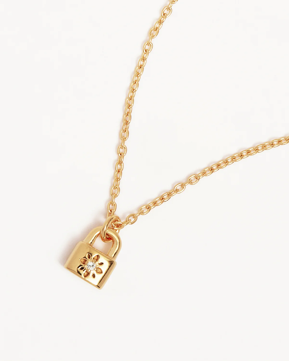 18k Gold Vermeil Crystal Lotus Padlock Necklace - Image 3