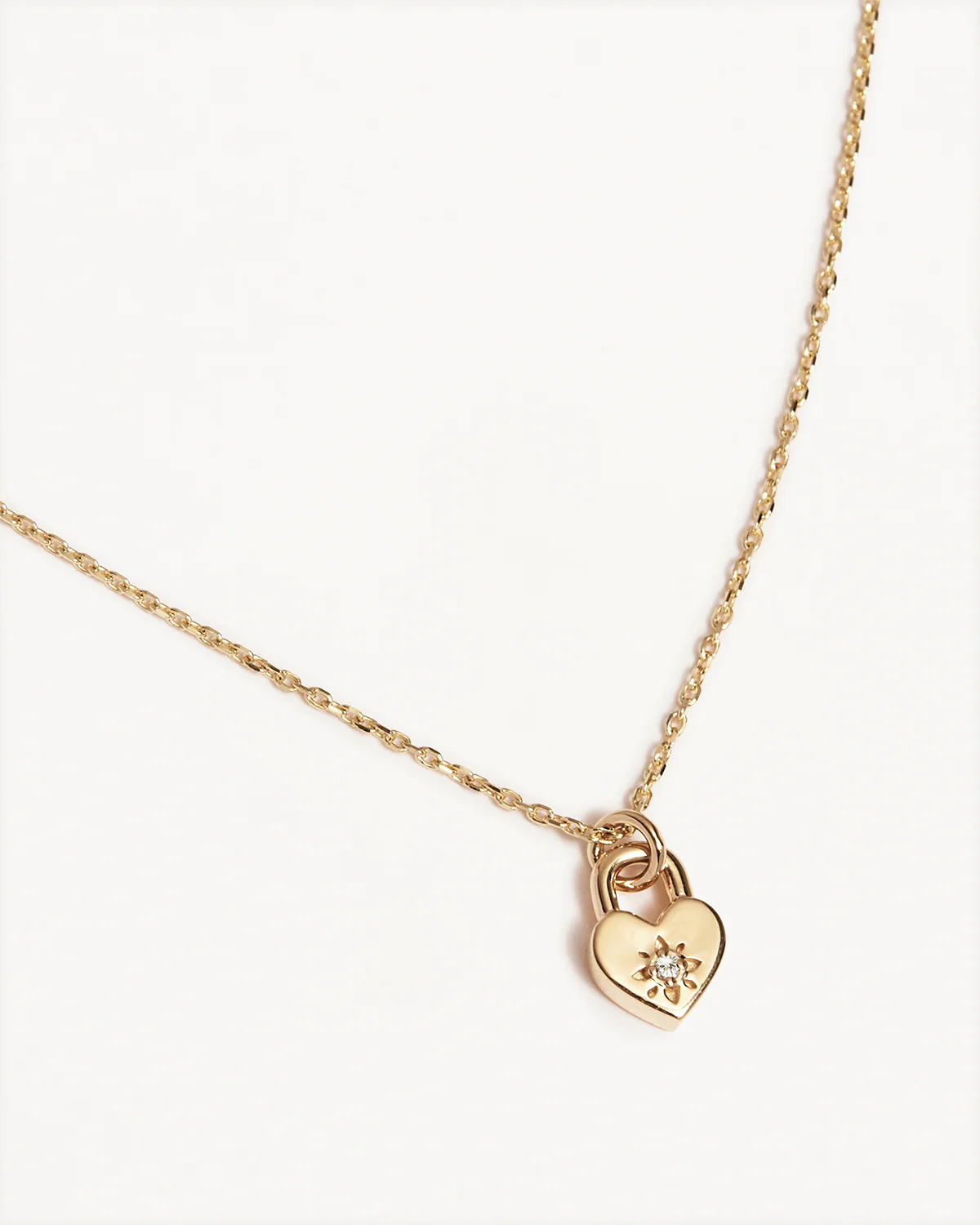 9k Solid Gold Lab-Grown Diamond Lotus Heart Padlock Necklace - Image 3