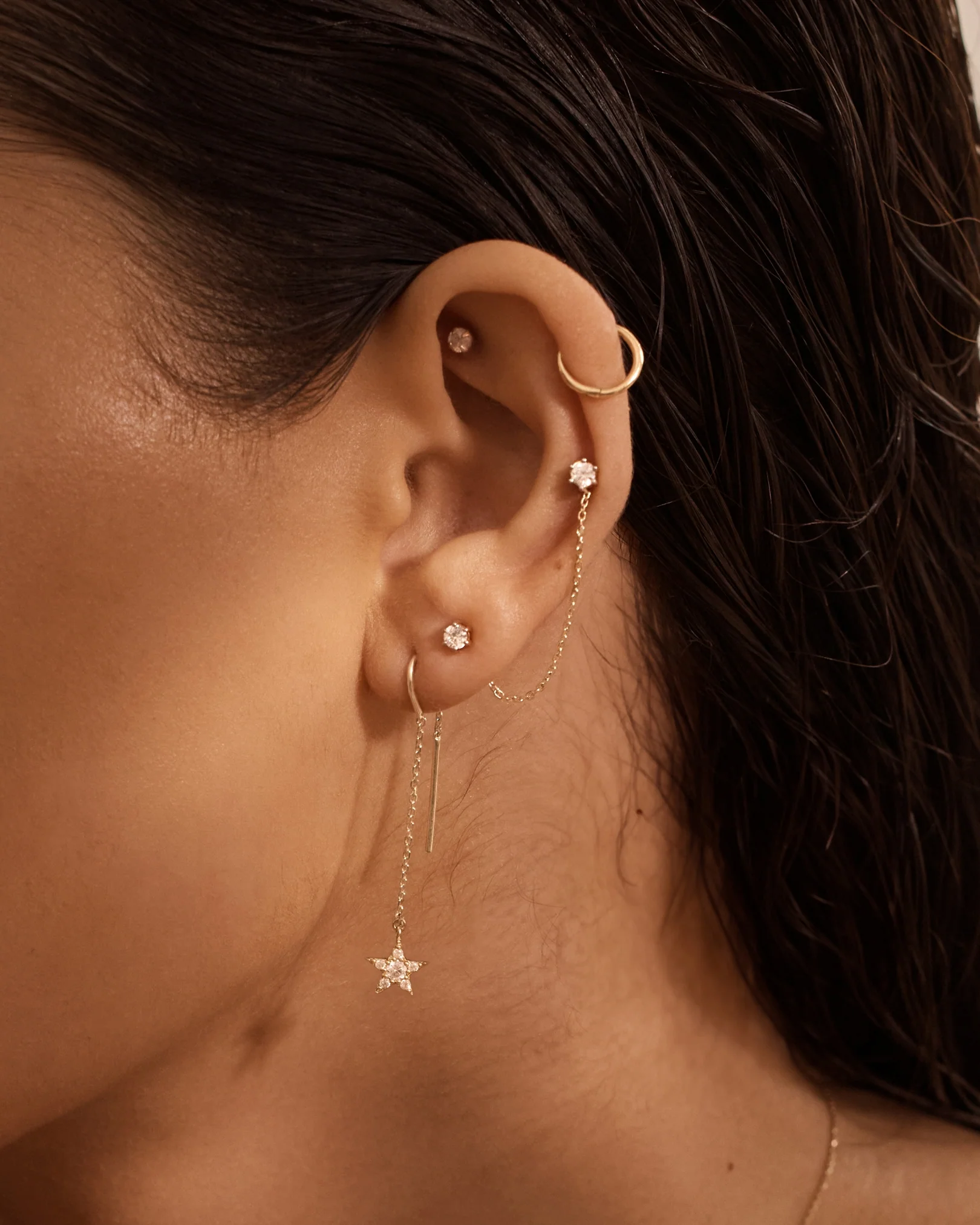 9k Solid Gold Estelle Lab-Grown Diamond Thread Earring - Image 5