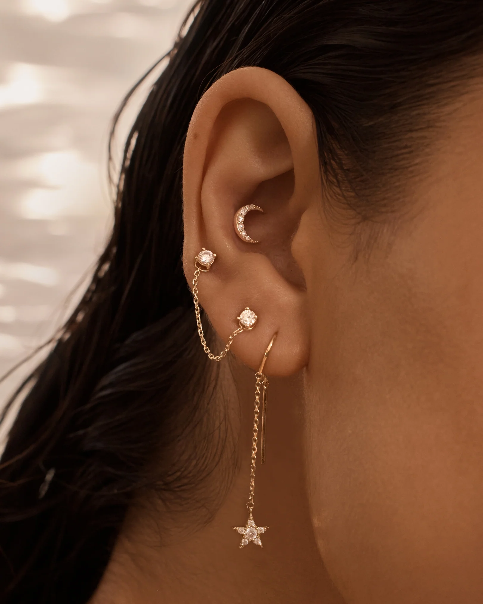 9k Solid Gold Estelle Lab-Grown Diamond Thread Earring - Image 6