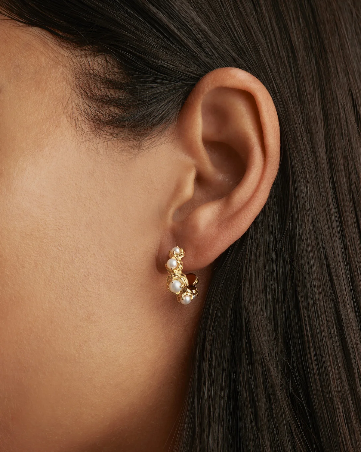 18k Gold Vermeil Peace Within Pearl Hoops - Image 2