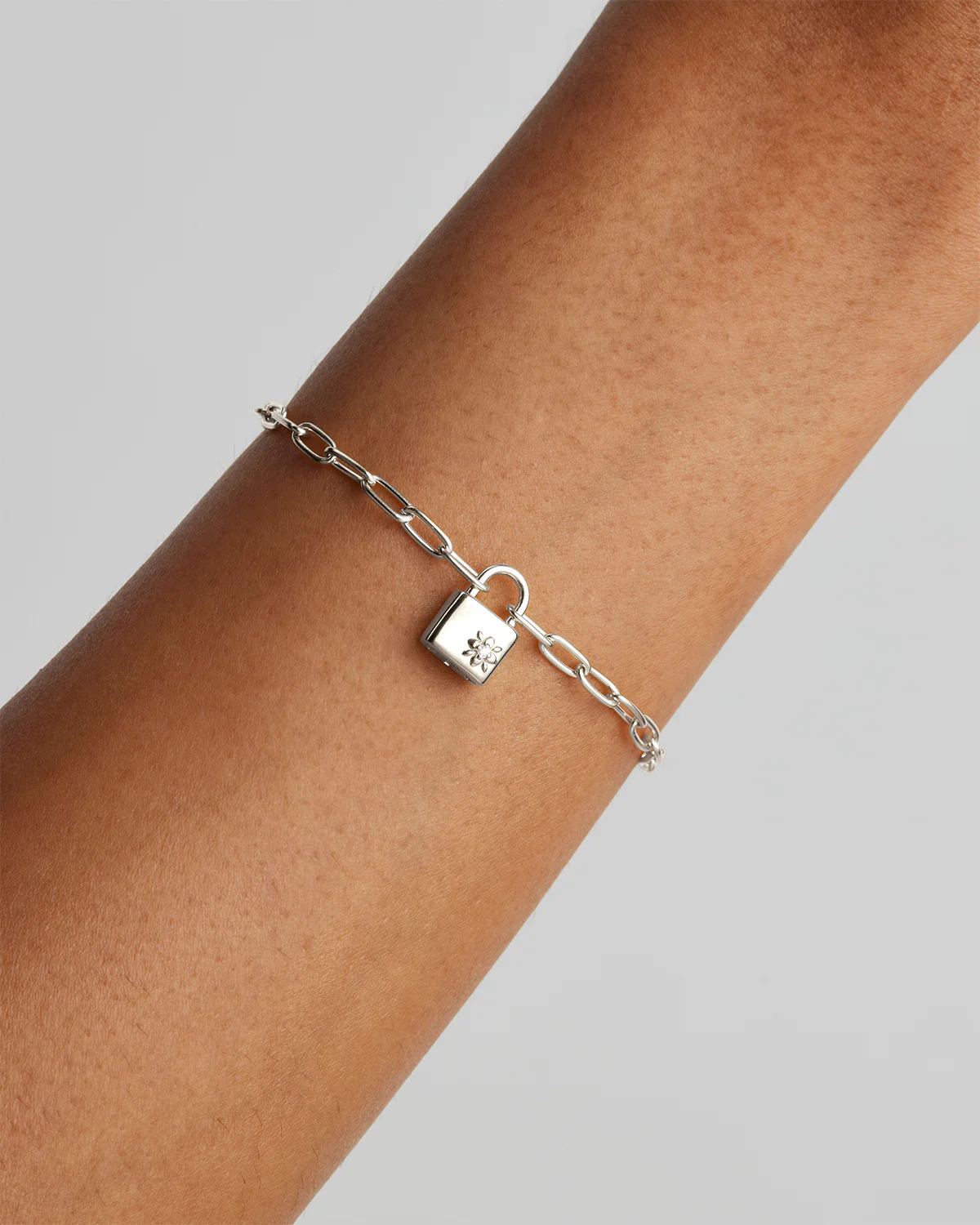 Sterling Silver Promise of Us Lotus Padlock Bracelet - Image 2