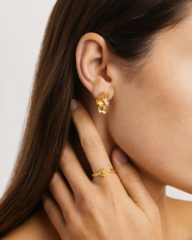 18k Gold Plated Serene Lotus Statement Earrings - Image 2