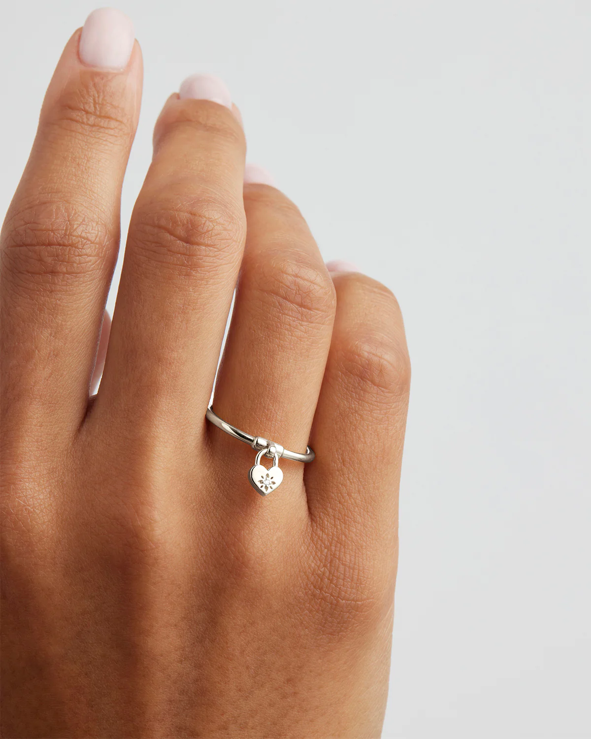 Sterling Silver Crystal Lotus Heart Padlock Ring - Image 2