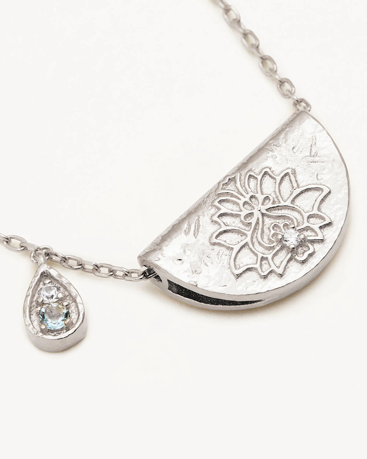 Sterling Silver Lotus Birthstone Necklace - March - Aquamarine - Image 3