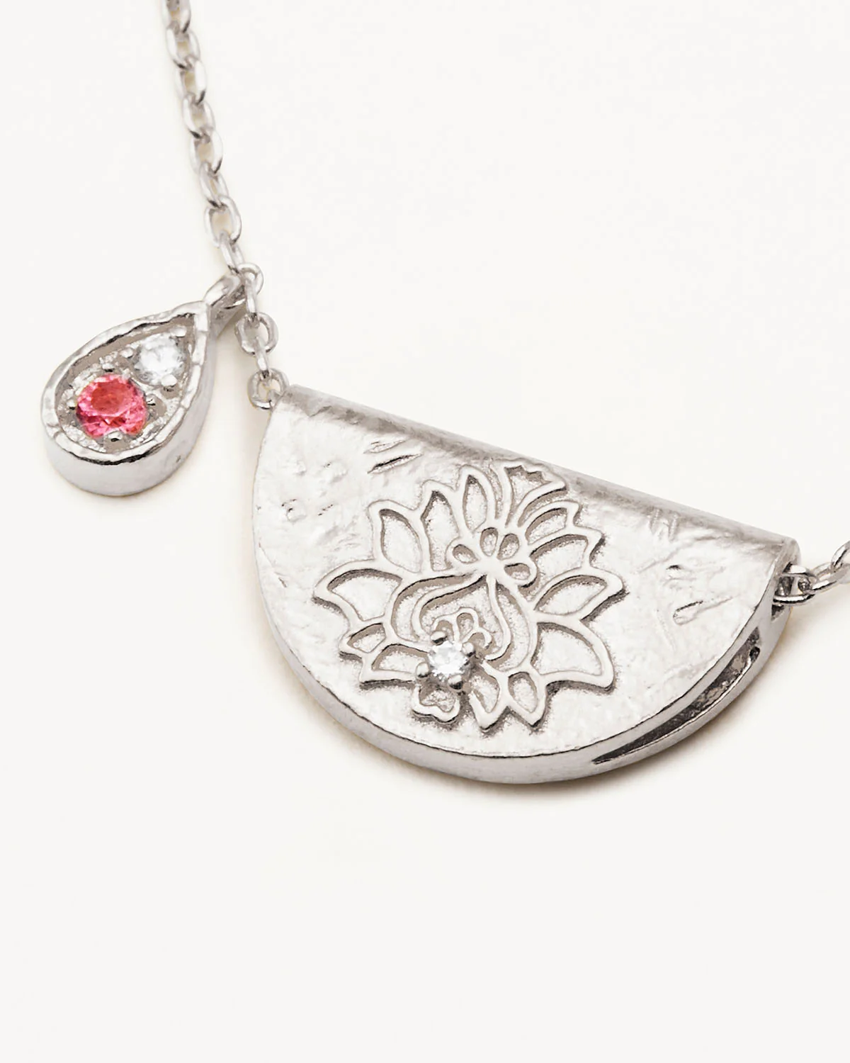 Sterling Silver Lotus Birthstone Necklace - October - Pink Tourmaline - Image 3